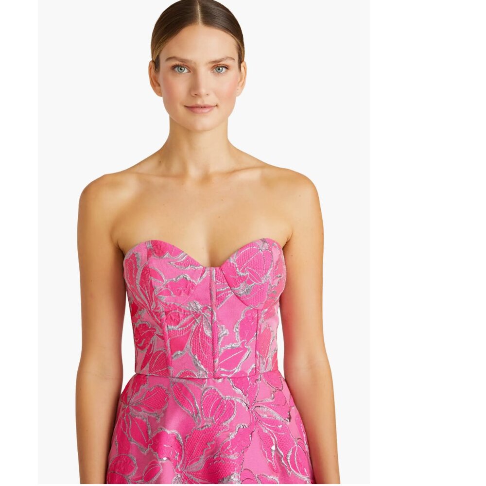 Like NEW ML Monique Lhuillier Amelia Strapless Floral Jacquard Gown Sz 12 - Picture 3 of 9